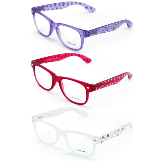 3 Pairs Matte Cat Print Classic Comfortable Reading Glasses Large - Kitten Clear Lens Reader +1.25