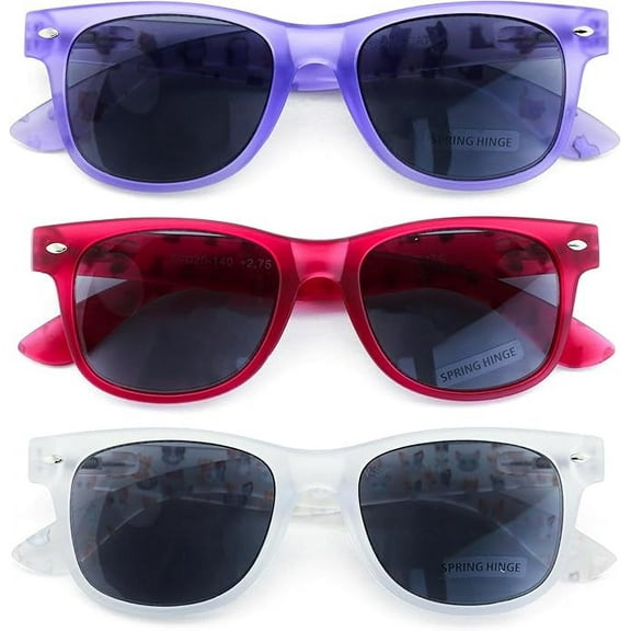 3 Pairs Matte Cat Print Classic Comfortable Reading SunGlasses Translucent Fun Tinted Reader UV Protection 175