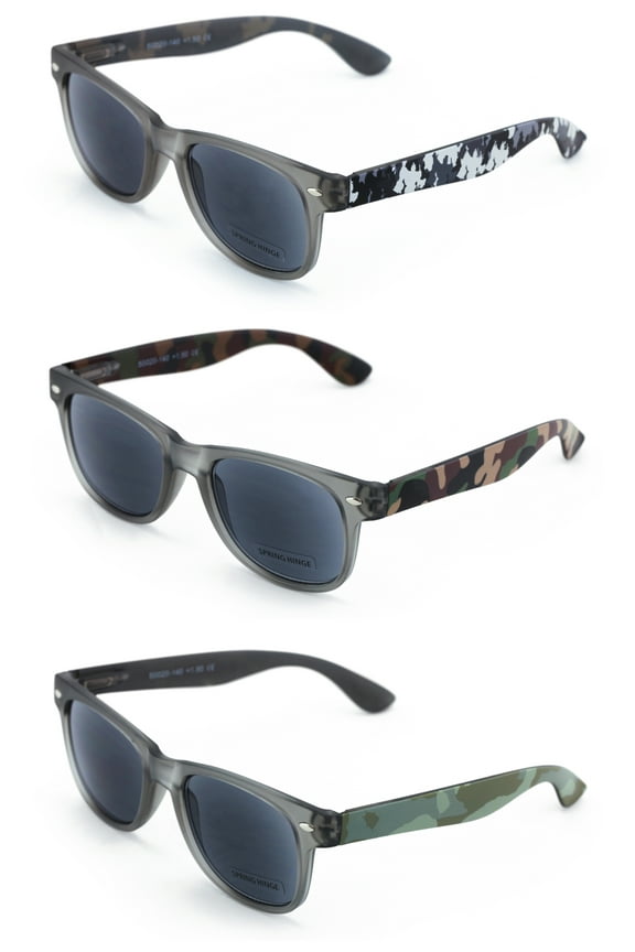 3 Pairs Matte Military Camouflage Print Classic Comfortable Reading SunGlasses Tinted Reader Outdoor UV Protection +3.00