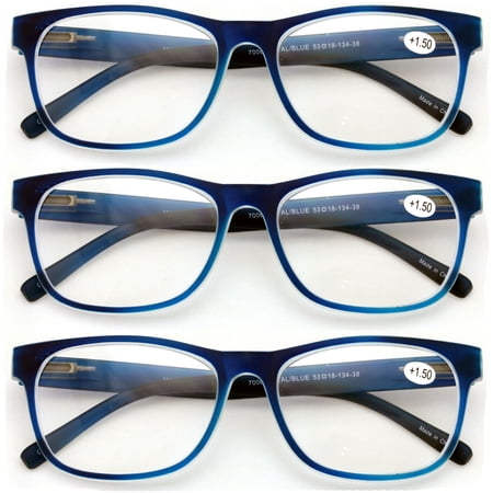 3 Pairs Matte Translucent Classic Lightweight Reader - Spring Hinge - Unisex Reading Glasses
