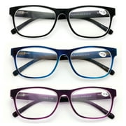3 Pairs Matte Translucent Classic Lightweight Reader - Spring Hinge - Unisex Reading Glasses