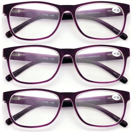 3 Pairs Matte Translucent Classic Lightweight Reader - Spring Hinge - Unisex Reading Glasses