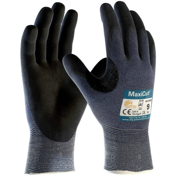 Maxicut Work Glove Ultra 44-3745 Seamless Knit Nitrile Grip - 3 Pairs, Medium, Black