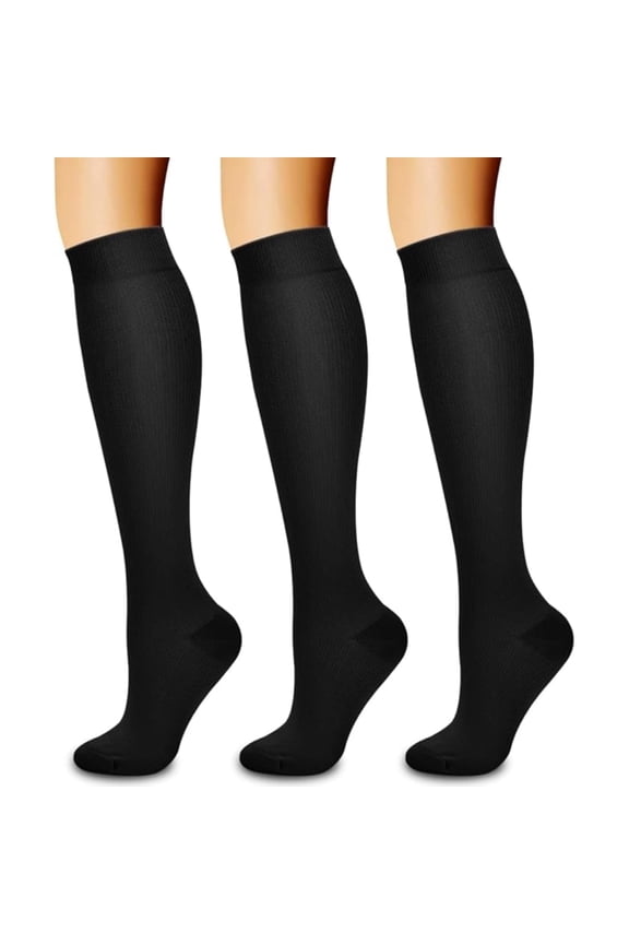 3 Pairs Sport Compression Socks - 15-20mmhg Graduated Knee-High Support for Men & Women, Ideal for Soccer, Running, and Nurses(Black-XXL)