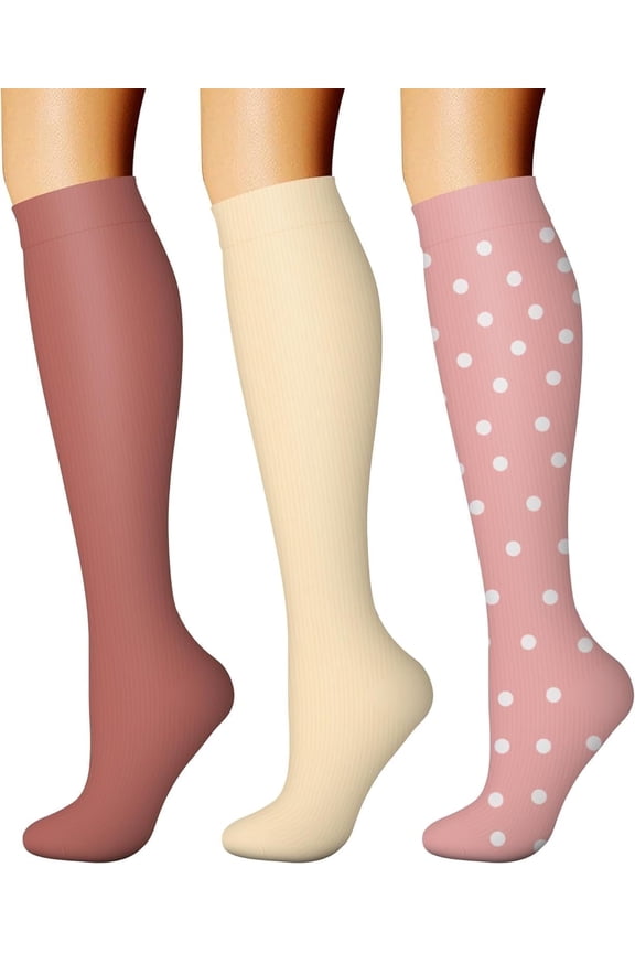 3 Pairs Sport Compression Socks - 15-20mmhg Graduated Knee-High Support for Men & Women