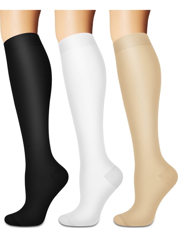 3 Pairs Sport Compression Socks - 15-20mmhg Graduated Knee-High Support for Men & Women, Ideal for Soccer, Running, and Nurses