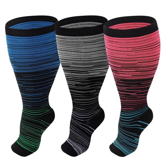 3 Pairs Medical Sport Plus Size Compression Socks - 20-30mmhg Graduated Knee-High Support for Men & Women, Ideal for Soccer, Running, and Nurses
