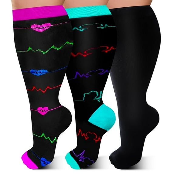 3 Pairs Medical Sport Plus Size Compression Socks - 20-30mmhg Graduated Knee-High Support for Men & Women, Ideal for Soccer, Running, and Nurses