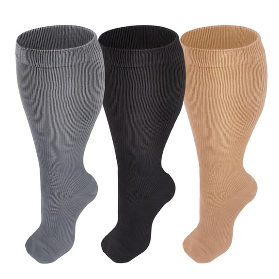 3 Pairs Medical Sport Plus Size Compression Socks - 20-30mmhg Graduated Knee-High Support for Men & Women, Ideal for Soccer, Running, and Nurses