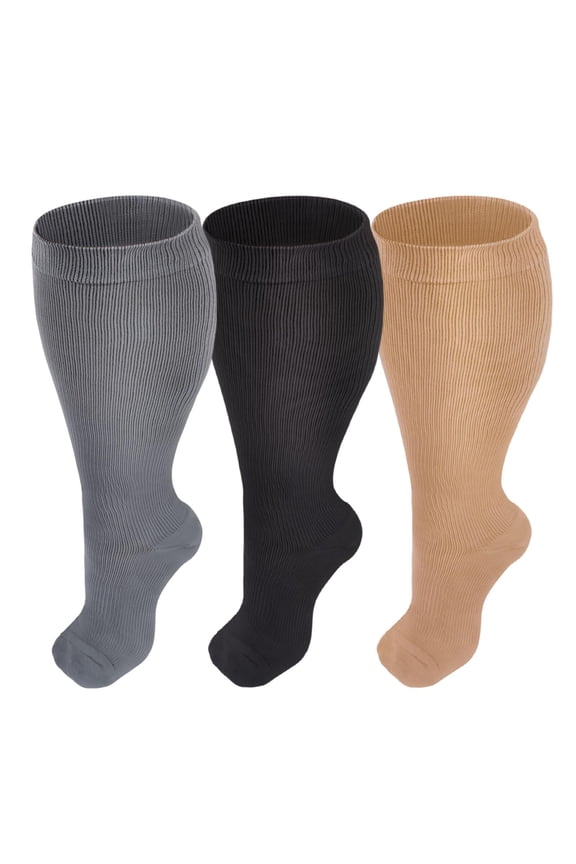 3 Pairs Medical Sport Plus Size Compression Socks - 20-30mmhg Graduated Knee-High Support for Men & Women, Ideal for Soccer, Running, and Nurses