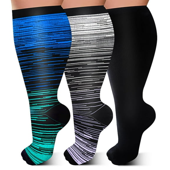 3 Pairs Medical Sport Plus Size Compression Socks - 20-30mmhg Graduated Knee-High Support for Men & Women, Ideal for Soccer, Running, and Nurses