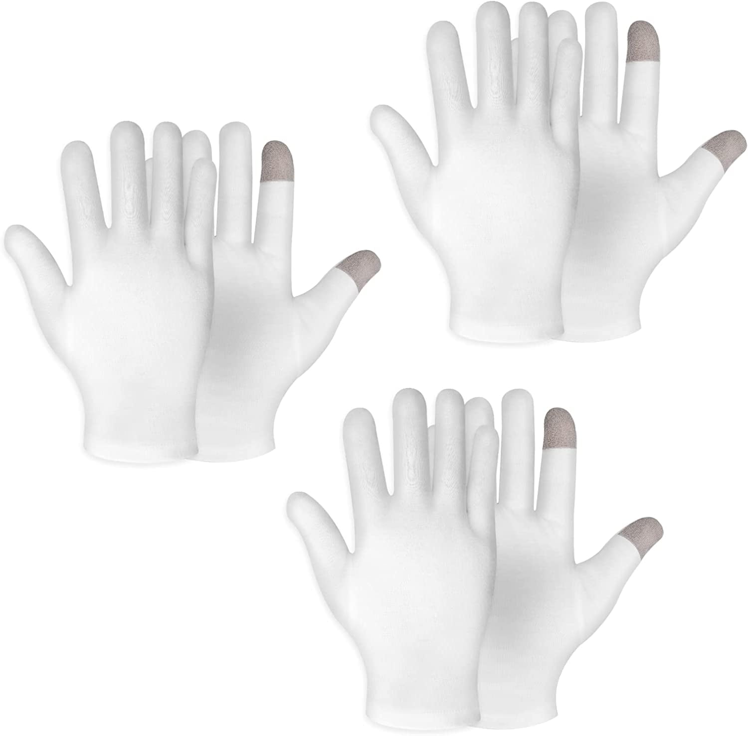 3 Pairs Touch Screen Moisturizing Gloves White Cotton Moisturizing Gloves Overnight Bedtime Heal