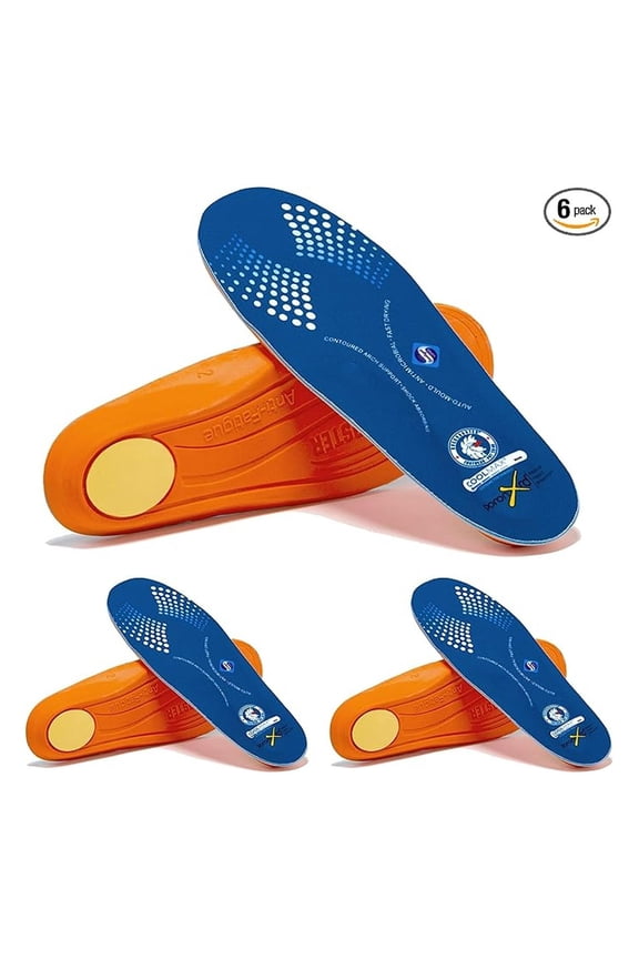 3 Pairs Memory Foam Anti-Fatigue Insoles for Work Boots, Heavy Duty Support Inserts for Men & Women, Arch Support, Distributes Foot Pressure, Slow Rebound, Standing All Day (RC930-XL)