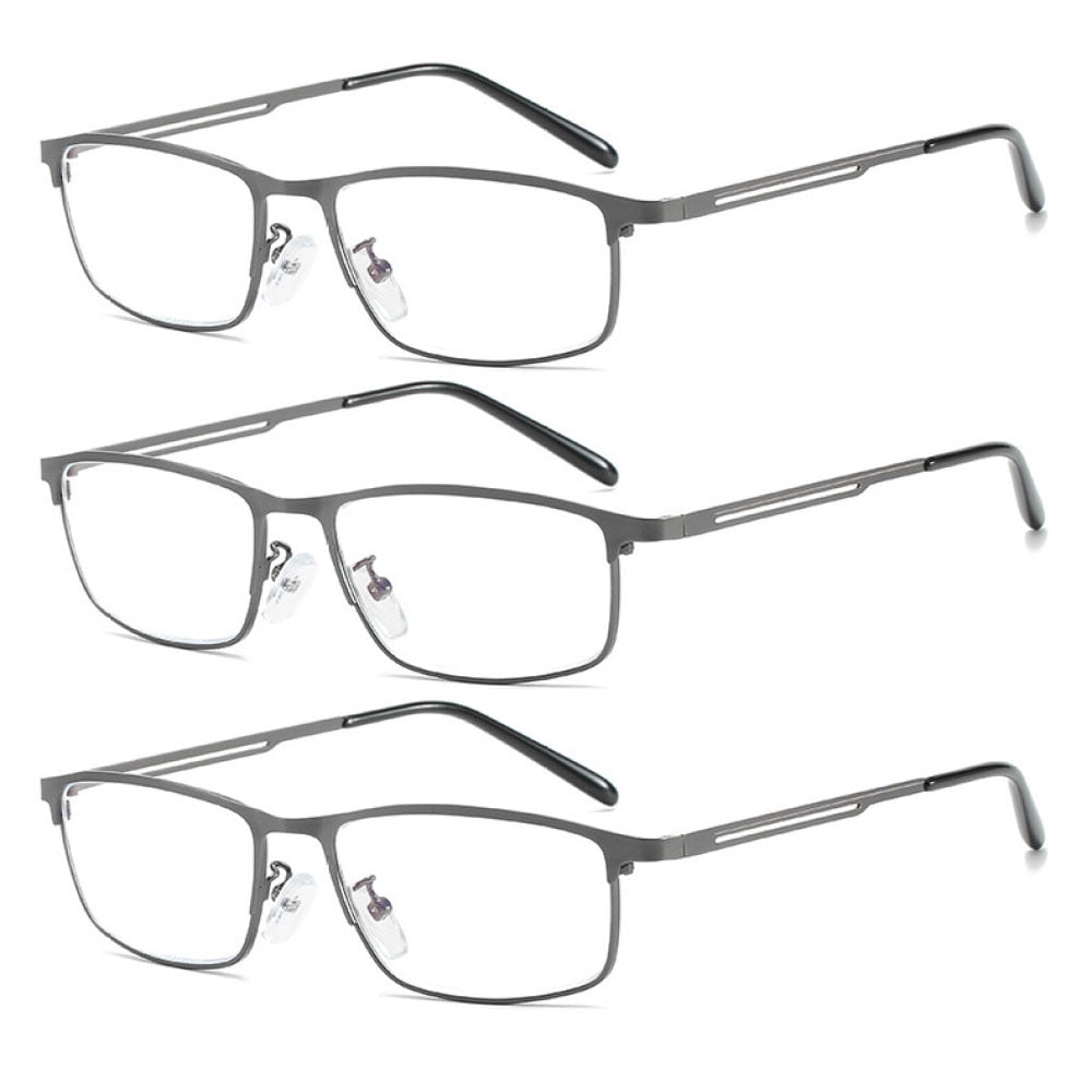 3 Pairs of Men Anti-Blue Light Gunmetal Presbyopic Glasses Metal Reading Glasses, Women Business Classic Rimmed Rectangle Stainless Steel Readers +3,00