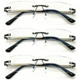 thumbnail image 1 of 3 Pairs Men Full Rimless Reading Glasses Metal Frame- Rectangular Anti Blue Blocker UV Protection Reader with Daimond Cut Clear Lens 3.50, 1 of 5