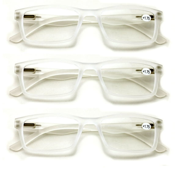 3 Pairs Men Lightweight Rectangular Unisex Readers with Spring Hinge - Soft Matte Rubberized Reading Glasses - Spring Hinge