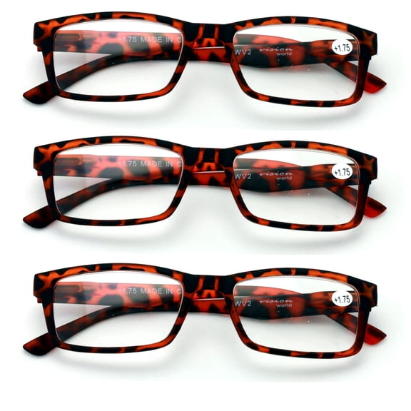 3 Pairs Men Lightweight Rectangular Unisex Readers with Spring Hinge - Soft Matte Rubberized Reading Glasses - Spring Hinge