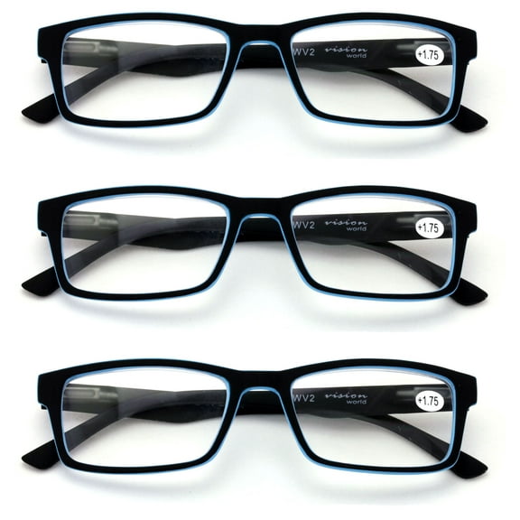 3 Pairs Men Lightweight Rectangular Unisex Readers with Spring Hinge - Soft Matte Rubberized Reading Glasses - Spring Hinge