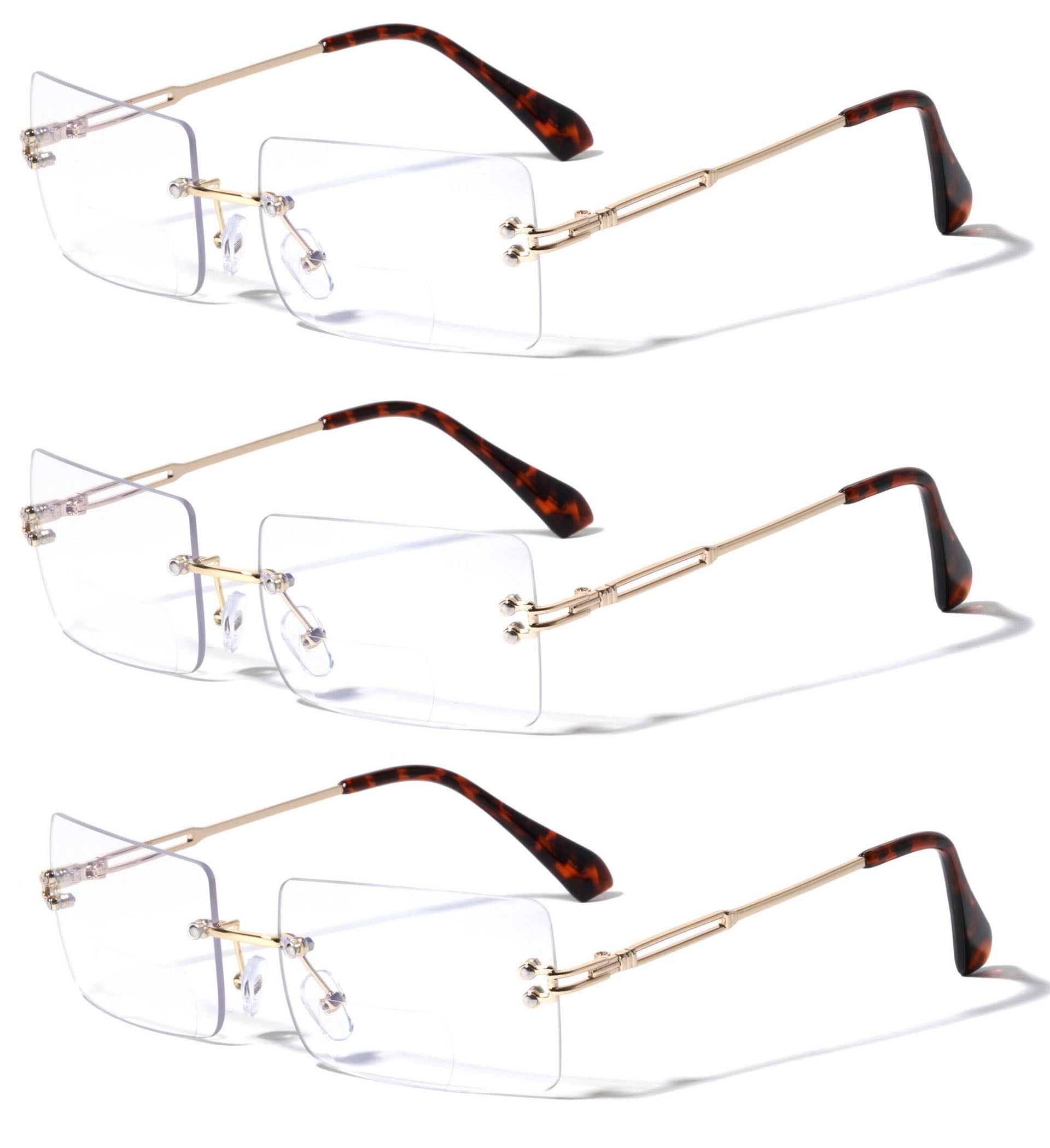 Round Clear Lens Reading Glasses - 1 Or 3 Pairs, Metal Accent Frames, Spring Hinge