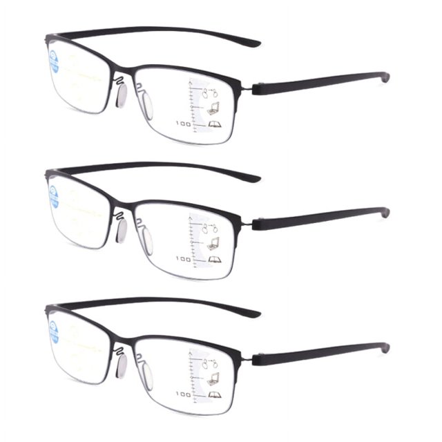 3 Pairs Men Rectangular Multifocal Progressive Reading Glasses Readers
