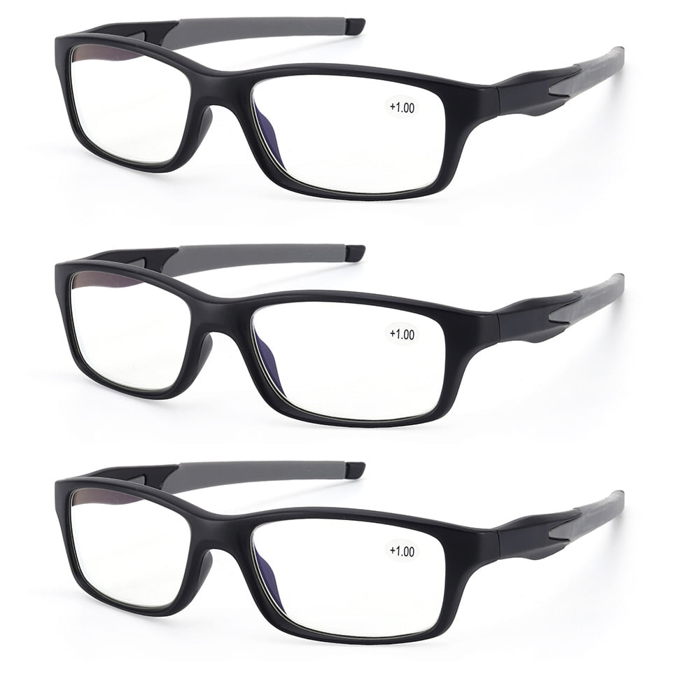 3 Pairs Men Sport Reading Glasses Blue Light Blocking Readers Rubber AntiSlip