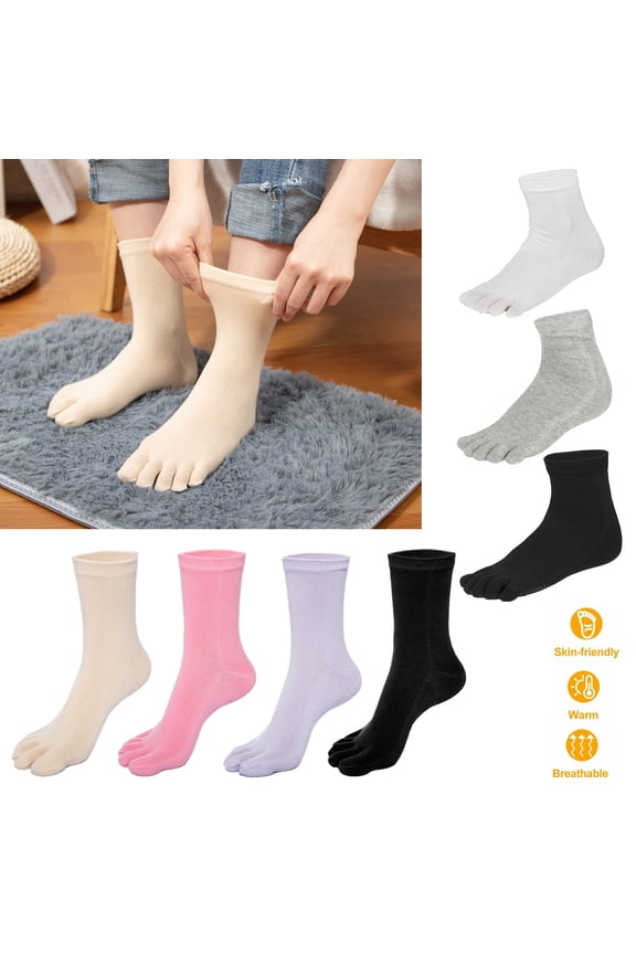 3 Pairs Men Toe Socks Cotton Running Five Finger Crew Socks for Unisex, One Size, Gray