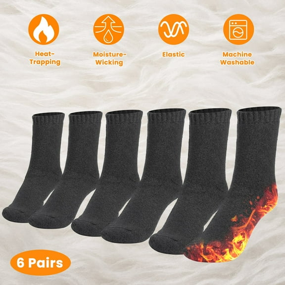 3 Pairs Men Winter Thermal Wool Socks  Thick Heat-Trapping Moisture Wicking Socks