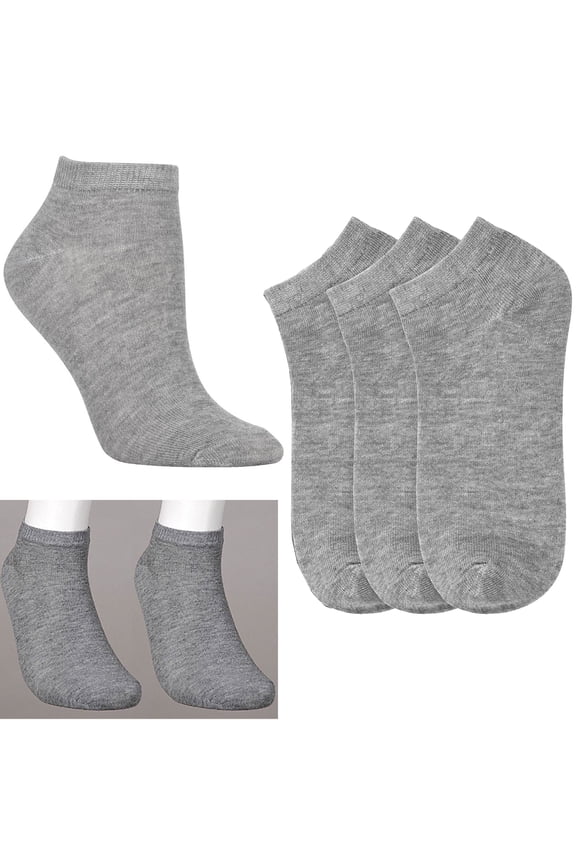 3 Pairs Men Women Ankle Quarter Socks Low Cut Cotton Crew Stretch Sport Grey 6-8