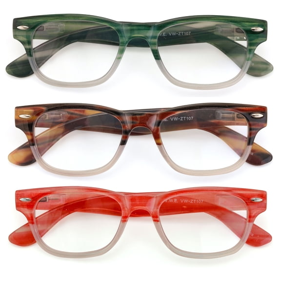 3 Pairs Men Women Bold Thick Reading Glasses 2 Tone Mica Marble - Fashion Reader ZT107 +3.00