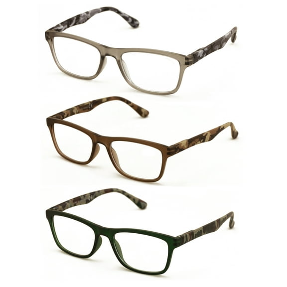 3 Pairs Men Women Rectangular Camouflage Print Clear Lens Comfortable Reading - Spring Hinge Readers +1.00