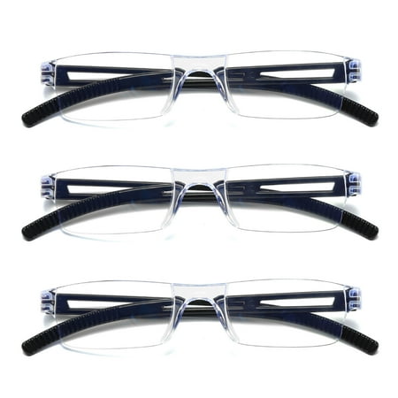 3 Pairs Men Women Rimless Reading Glasses Blue Light Blocking Unisex Reader +1.50