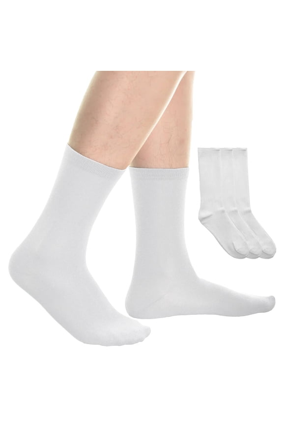 3 Pairs Men's Dress Socks Thin Cotton Casual Fashion Crew Mid Calf White 10-13