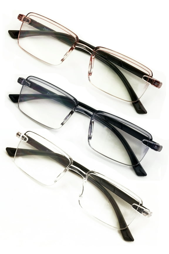 3 Pairs Men’s Lightweight Blue Light Blocking Reading Glasses – Rimless Rectangle Readers with Lightly Tinted Lenses +2.50
