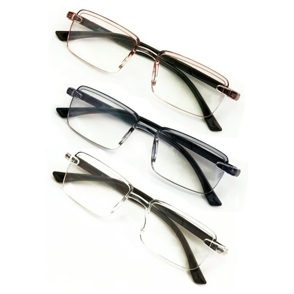 3 Pairs Men’s Lightweight Blue Light Blocking Reading Glasses – Rimless Rectangle Readers with Lightly Tinted Lenses +3.00