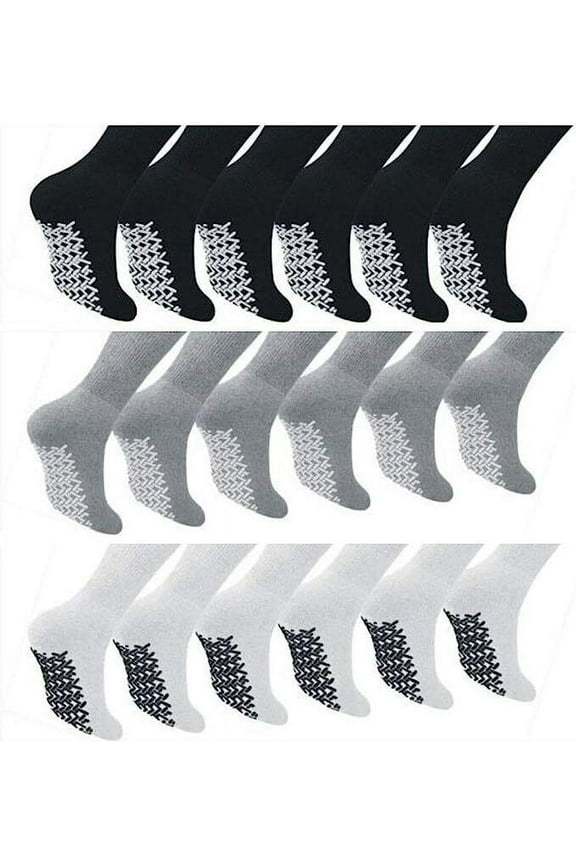 3-Pairs Men's <NON SKID SOLE>Diabetic circulatory Socks "Slipper & GRIPPER" GRAY  Fit ShoeSize7-12