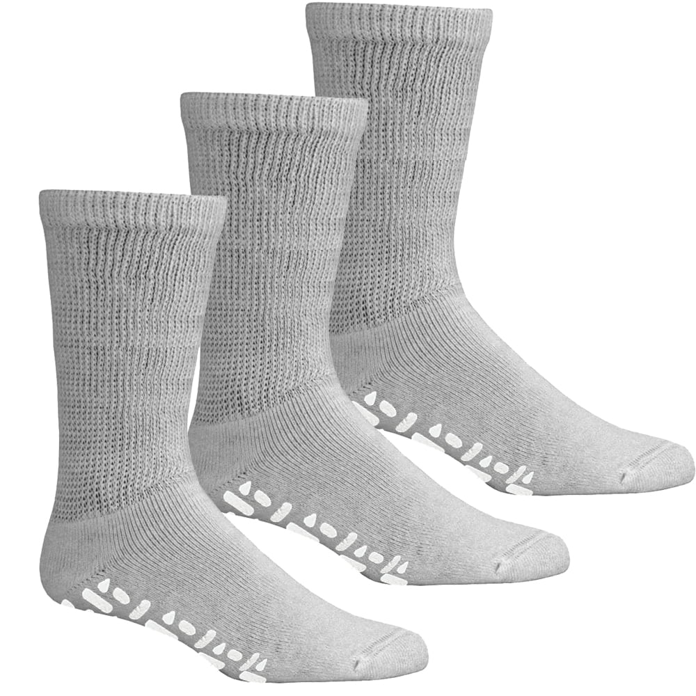3 Pairs Men's NonSkid Diabetic Cotton Crew Gripper Socks with Non