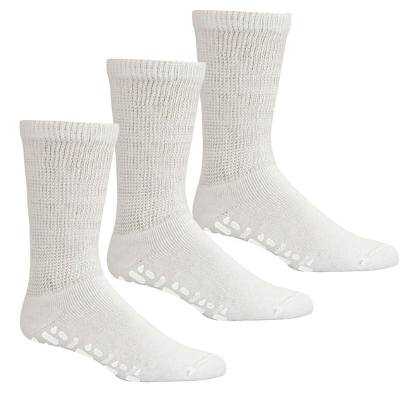 3 Pairs Men's Non-Skid Diabetic Cotton Crew Gripper Socks with Non Binding Top