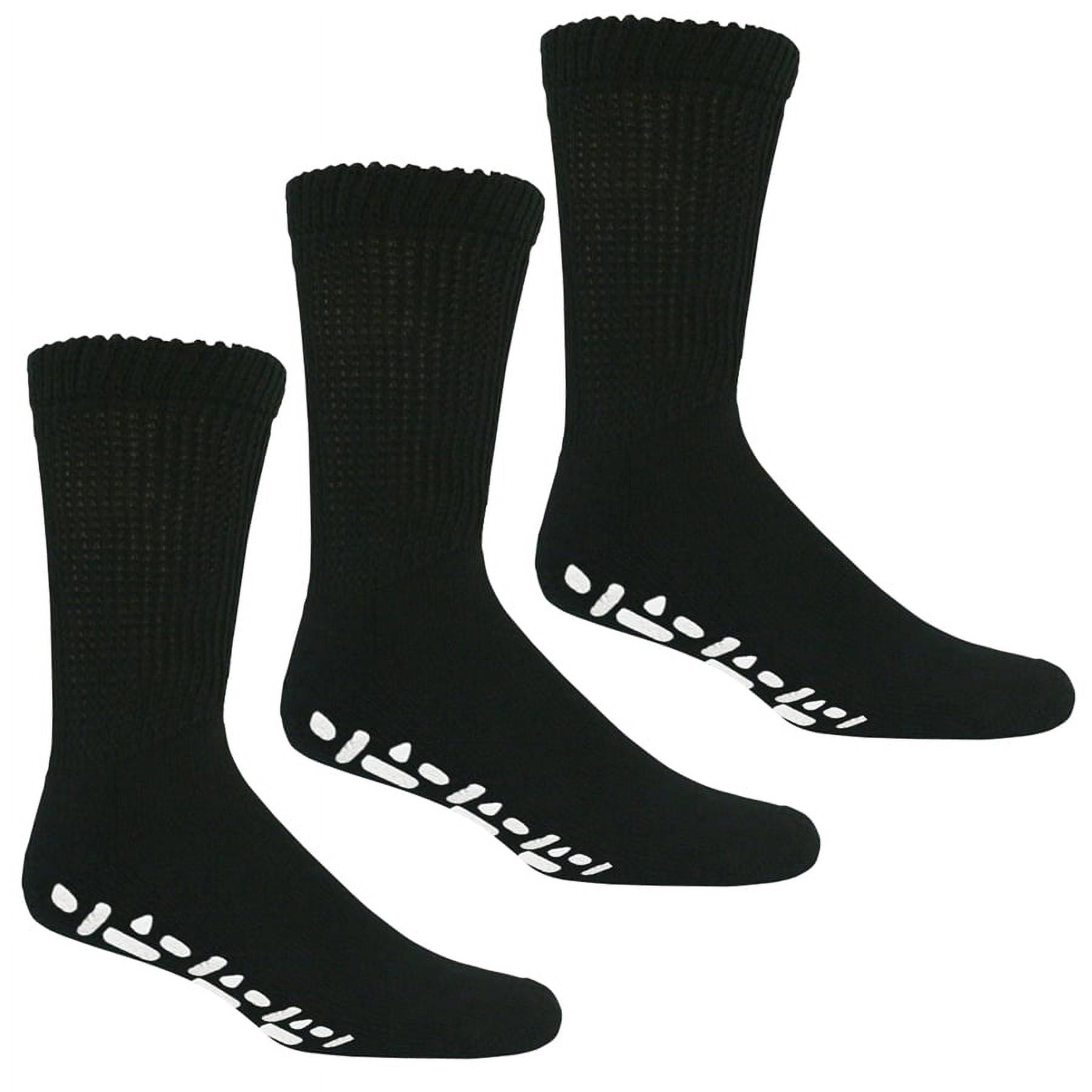 3 Pairs Men's NonSkid Diabetic Cotton Crew Gripper Socks with Non