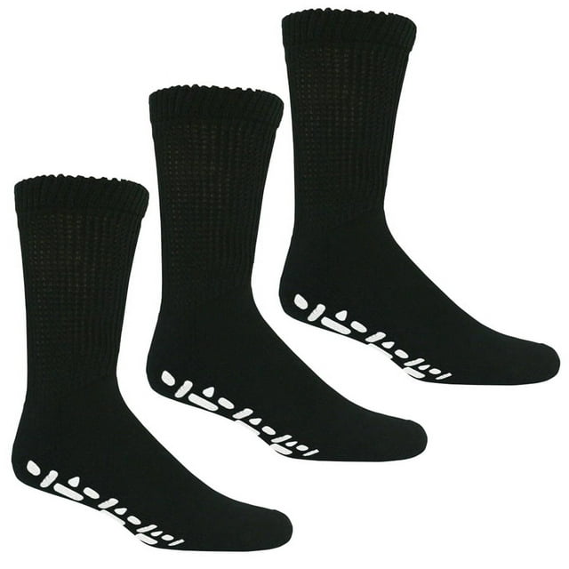 3 Pairs Men's NonSkid Diabetic Cotton Crew Gripper Socks with Non