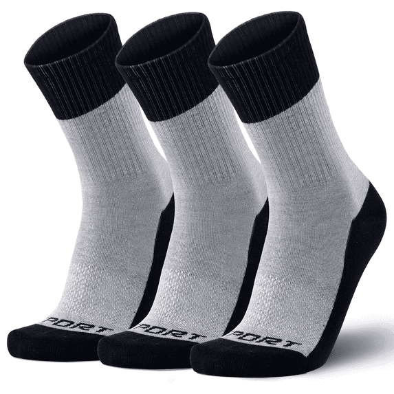 3-Pairs Men's Performance Crew Socks-Moisture Wicking,Arch Support,Elastic Cuff,Terry Cushion For Shock Absorption & Ankle Protection,Y-Shaped Heel For Football,Basketball,Running,Hiking & Training