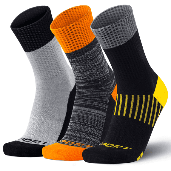 3-Pairs Men's Performance Crew Socks-Moisture Wicking,Arch Support,Elastic Cuff,Terry Cushion For Shock Absorption & Ankle Protection,Y-Shaped Heel For Football,Basketball,Running,Hiking & Training