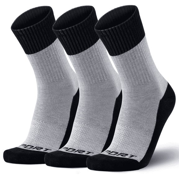 3-Pairs Men's Performance Crew Socks-Moisture Wicking,Arch Support,Elastic Cuff,Terry Cushion For Shock Absorption & Ankle Protection,Y-Shaped Heel For Football,Basketball,Running,Hiking & Training