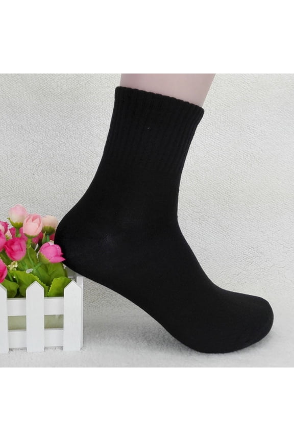 3 Pairs Men's Solid Color Middle Socks Comfort Cotton Crew Socks Wicking Breathable Outdoor Hiking Socks Black, One Size