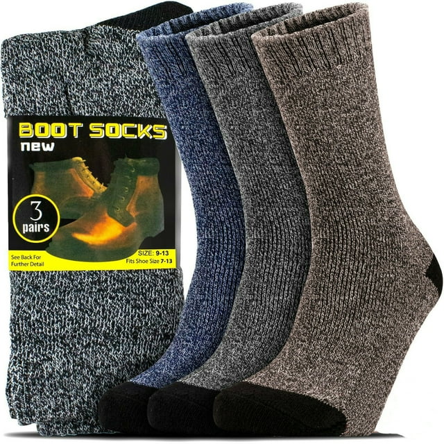 3 Pairs Men's Winter Thermal Boot Thick Insulated Heated Socks For Cold Weather Outdoor