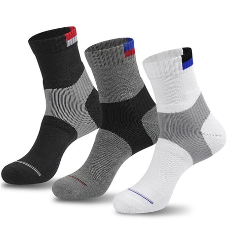 3 Pairs Mens Athletic Socks Performance Thick Cushioned Basketball Training Compression Quarter Crew Socks