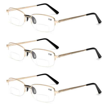 3 Pairs Mens Bifocal Half Rimless Gold Reading Glasses Rectangle +1.0~3.5