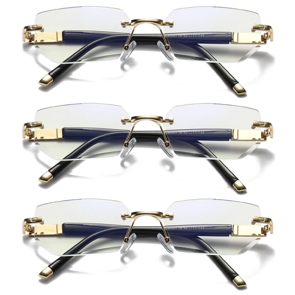 3 Pairs Mens Diamond Shape Rimless Blue Light Blocking Reading Glasses Metal Readers +2.75