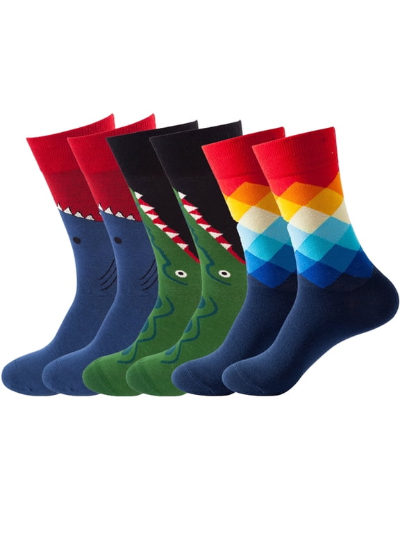 3 Pairs Mens Dress Socks Casual Dress Socks Men's Fashion Casual Crew Dress Socks-Funky Pack