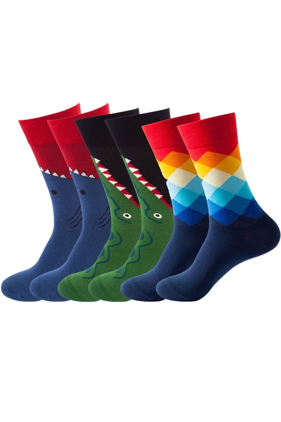 3 Pairs Mens Dress Socks Casual Dress Socks Men's Fashion Casual Crew Dress Socks-Funky Pack