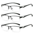 thumbnail image 1 of 3 Pairs Mens Fashion Blue Light Blocking Half Rimless Reading Glasses 2.0, Metal Black Spring Hinge Business Rectangle Readers +2.00, 1 of 5